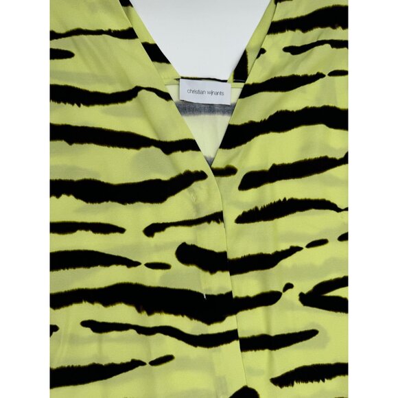 Christian Wijnants Womens V-Neck Lime with Wild Stripes Zebra Print Dress Size 4 - Picture 10 of 11